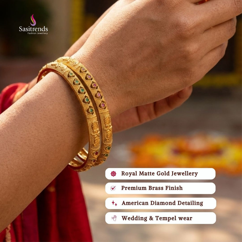 Matte gold plated bangles model image - Sasitrends