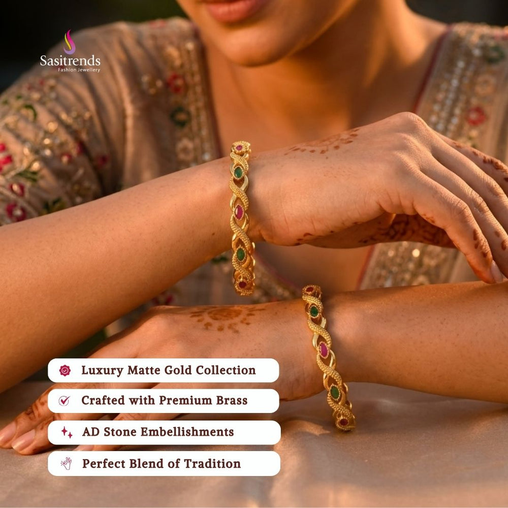 Matte gold plated bangles model image - Sasitrends