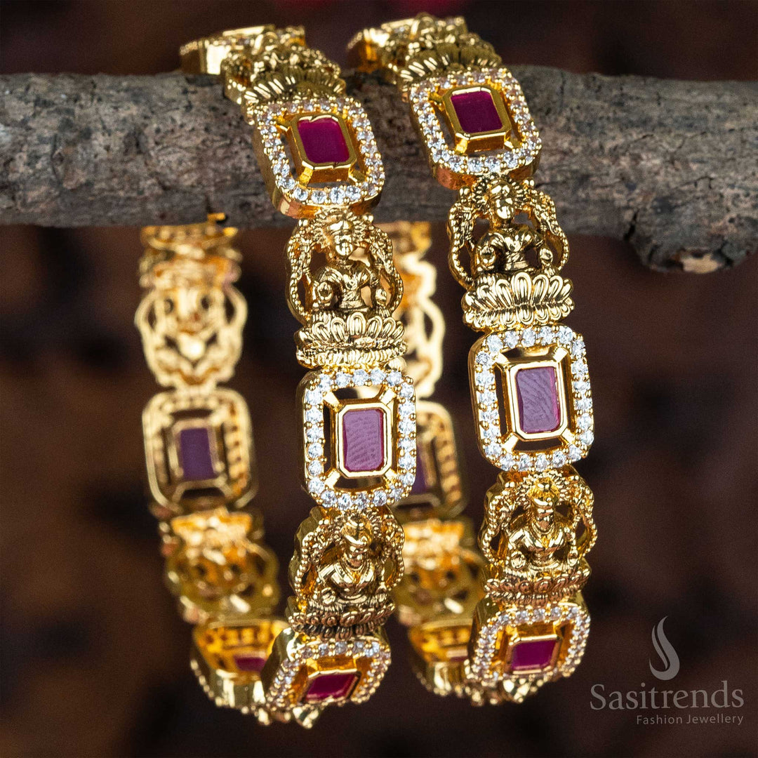 Traditional Wear Matt Gold Plated Lakshmi Motif Bangles - Sasitrends
