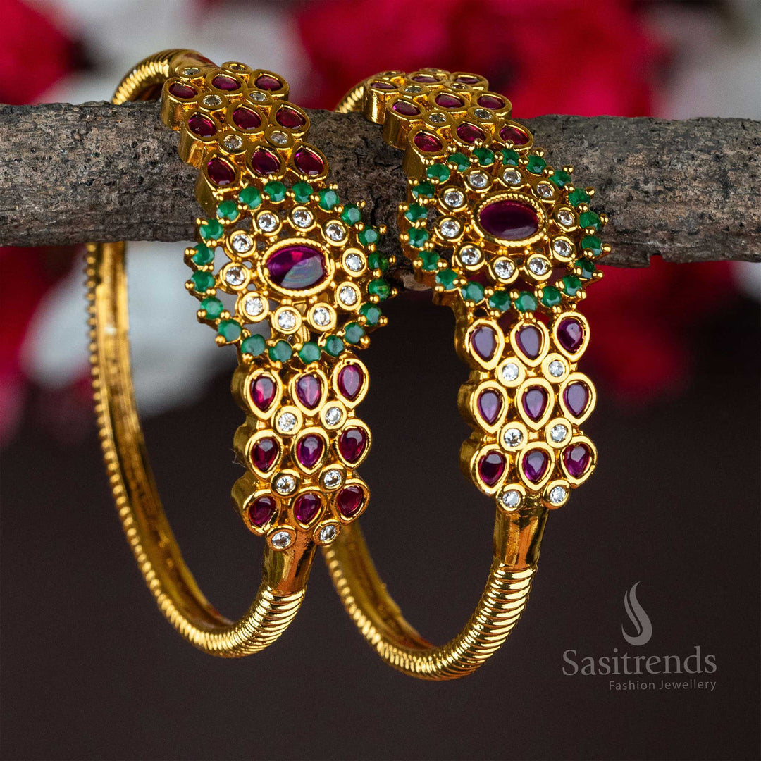 Latest Temple Wear Gold Plated Floral Pattern Bangles - Sasitrends
