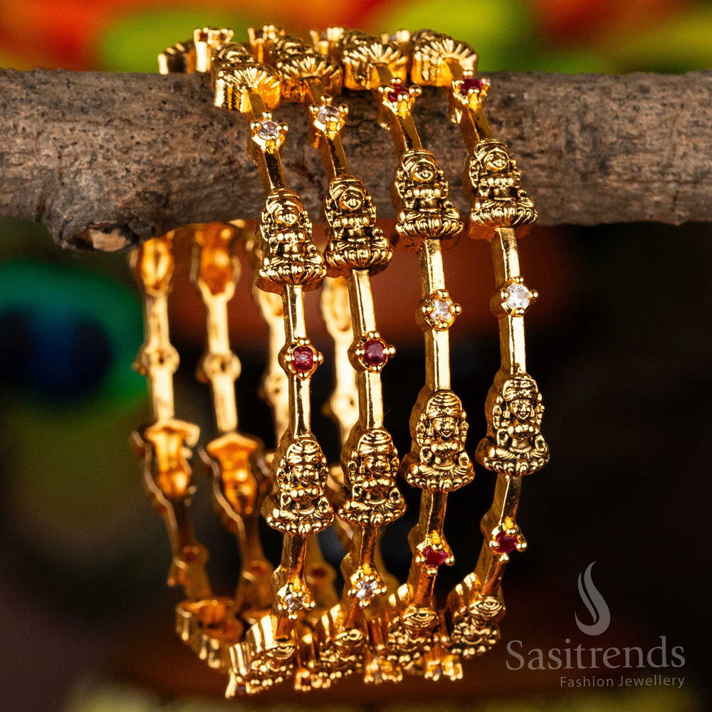 Divine Temple Wear Matte Gold Plated Lakshmi Bangles - Set of 4 - Sasitrends