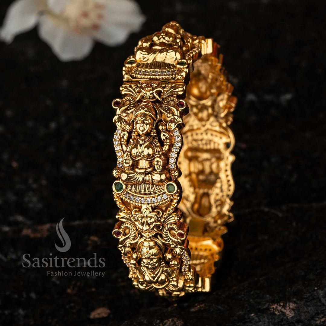 Divine Goddess: Temple Gold Plated Peacock Bridal Lakshmi Kada Bangle, an Emblem of Beauty and Grace - Sasitrends