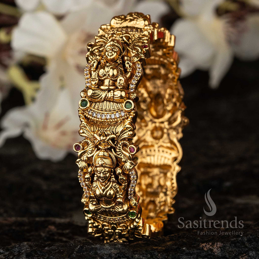 Divine Goddess: Temple Gold Plated Peacock Bridal Lakshmi Kada Bangle, an Emblem of Beauty and Grace - Sasitrends