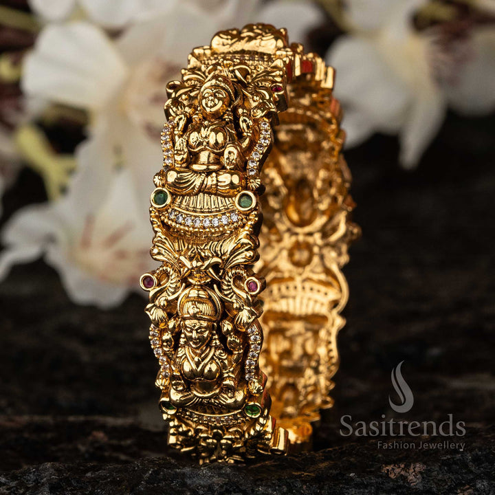 Divine Goddess: Temple Gold Plated Peacock Bridal Lakshmi Kada Bangle, an Emblem of Beauty and Grace - Sasitrends