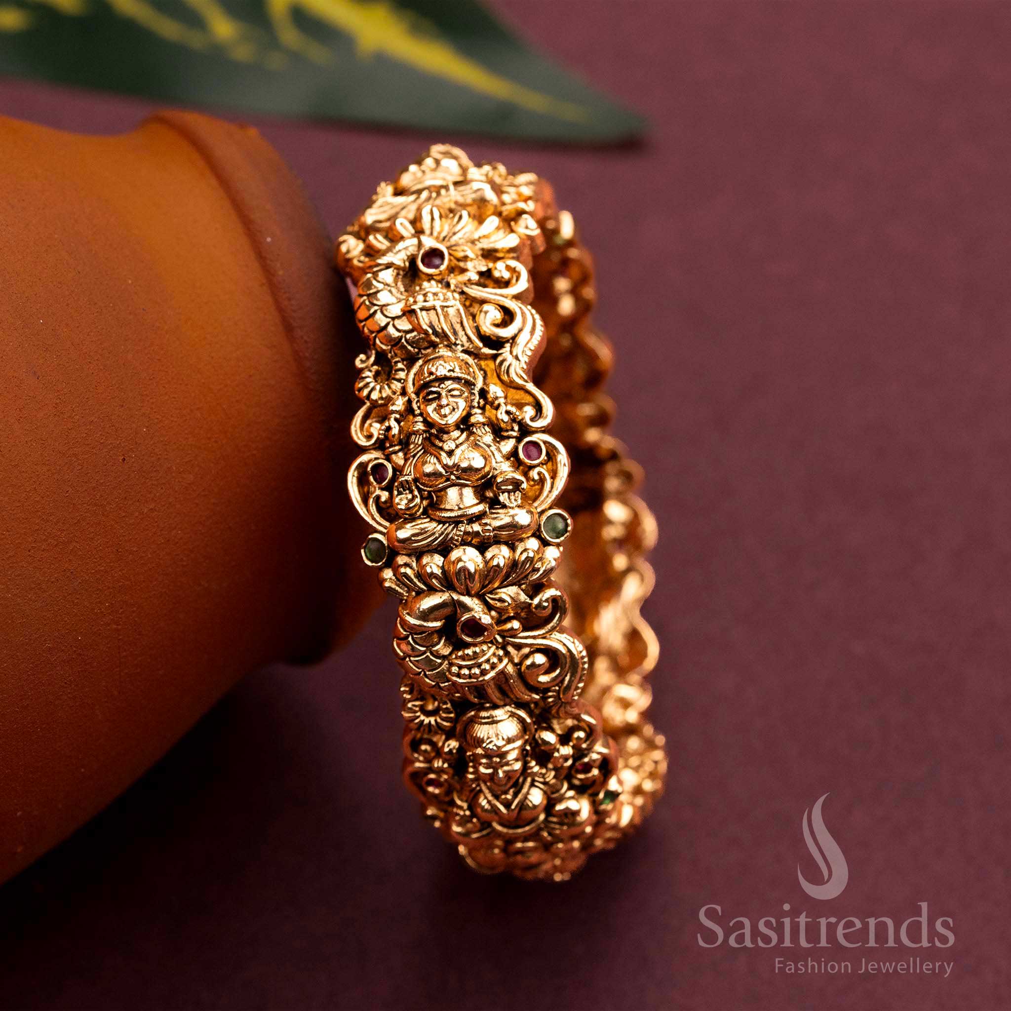 Ruby Green Lakshmi Peacock Matt Gold Plated Kada Bangles Sasitrends