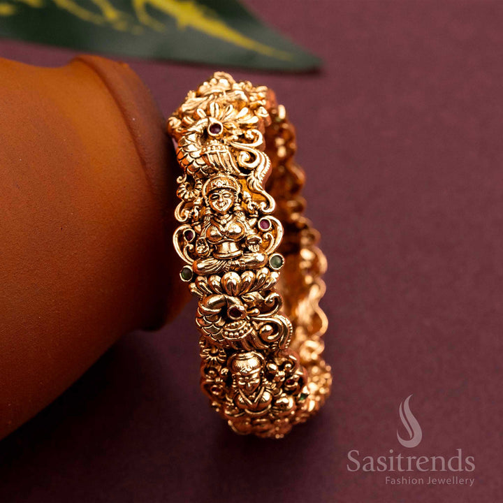 Ruby Green Lakshmi Peacock Matt Gold Plated Kada Bangles Sasitrends