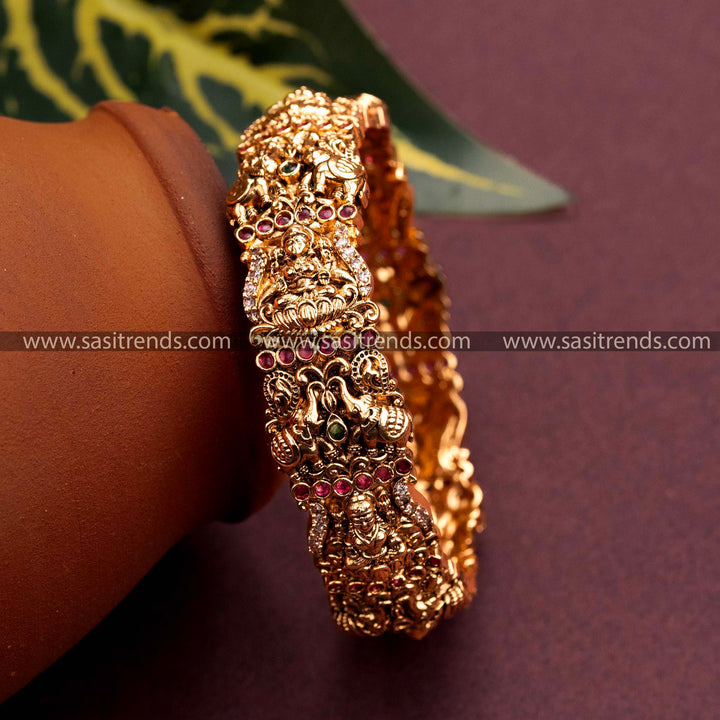 Multi AD Stone Lakshmi Elephant Matt Gold Finish Kada Bangles Sasitrends