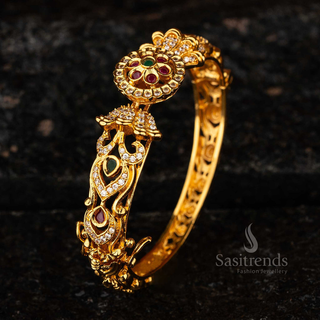 Opulent Floral Design Gold-Plated Bangle for Traditional Ceremonies 