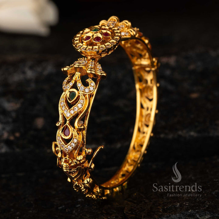 Matte Gold-Plated Sarang Kada with Floral AD Stone Design Sasitrends Online Shopping