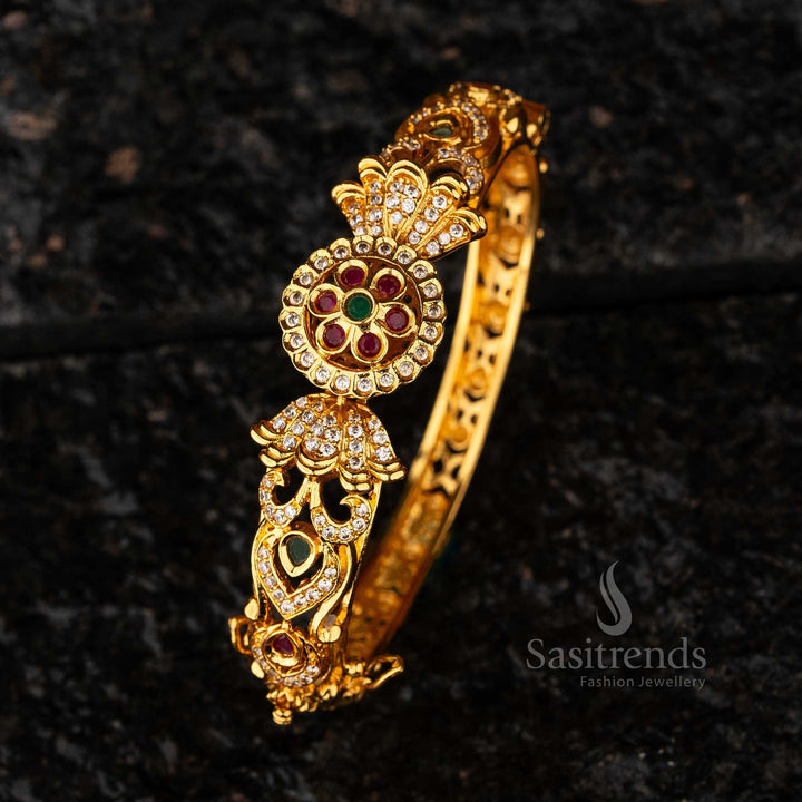 Matte Gold-Plated Sarang Kada with Floral AD Stone Design Sasitrends Online Shopping