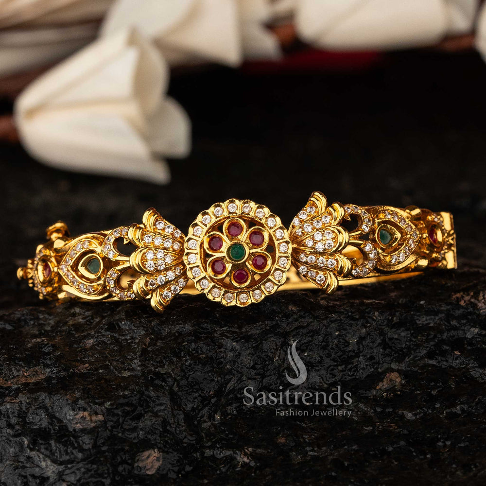 Matte Gold-Plated Sarang Kada with Floral AD Stone Design Sasitrends Online Shopping