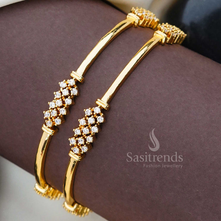 Elegant Interlaced American Diamond Bangles Pair | Traditional One Gram Micro Gold Plated Design