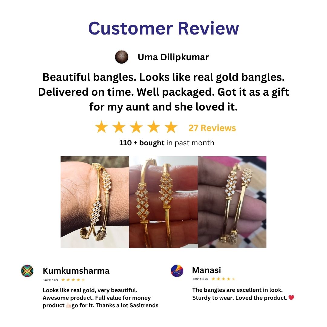 Guaranteed Micro gold plated AD stone bangles - Sasitrends