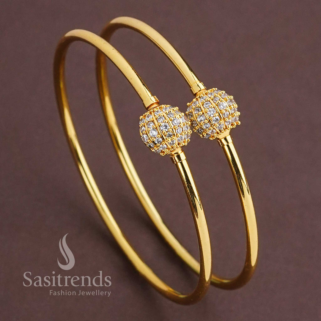 Elegant Micro Gold Plated Traditional Bangle Pair with AD Stones for Women