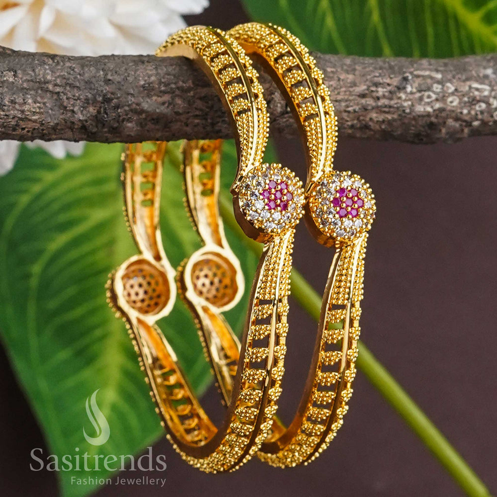 Elegant Traditional Bangle Pair - Micro Gold Plated with AD Stones