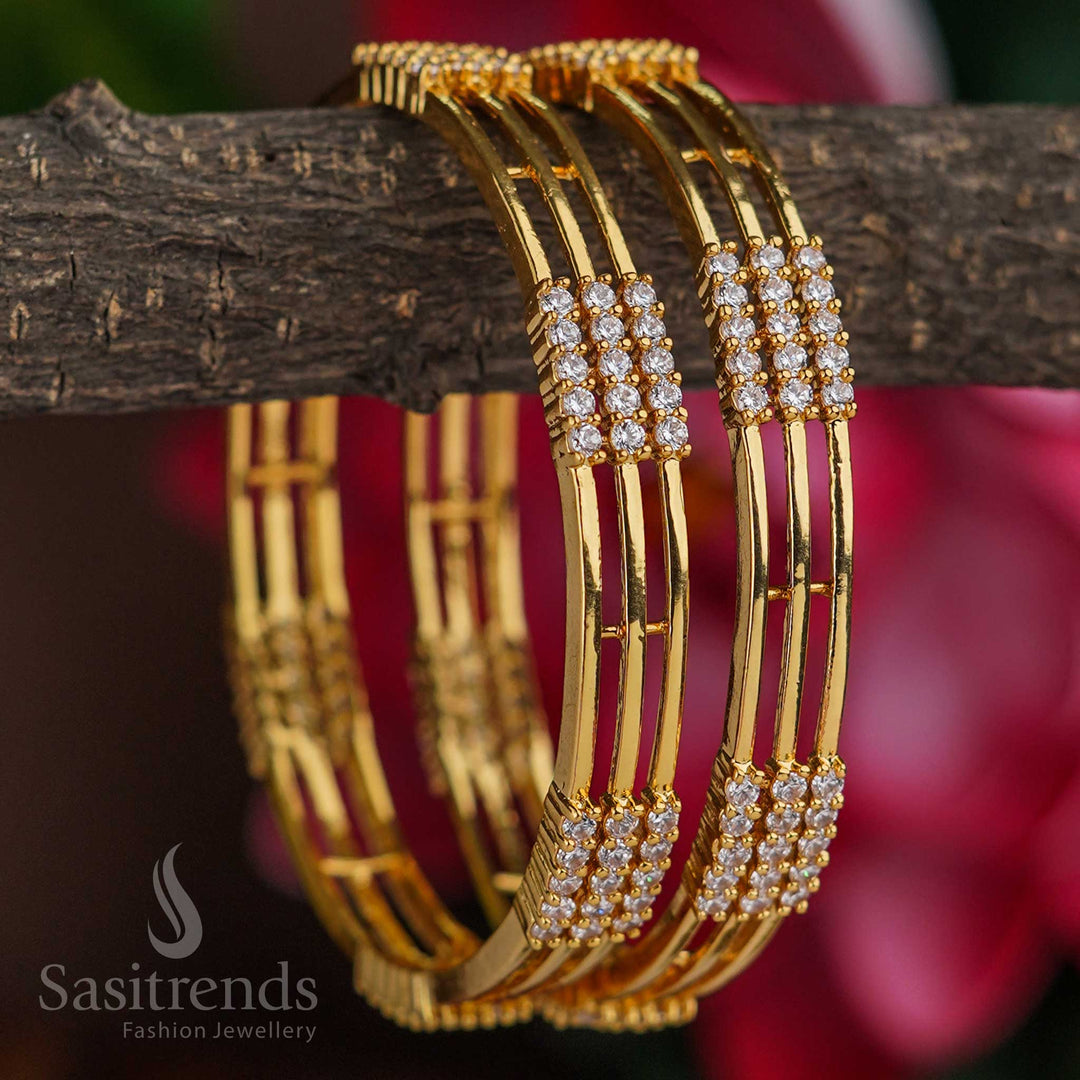New Traditional Bangle Pair with American Diamond Stones - One Gram Micro Plated, Brass Material