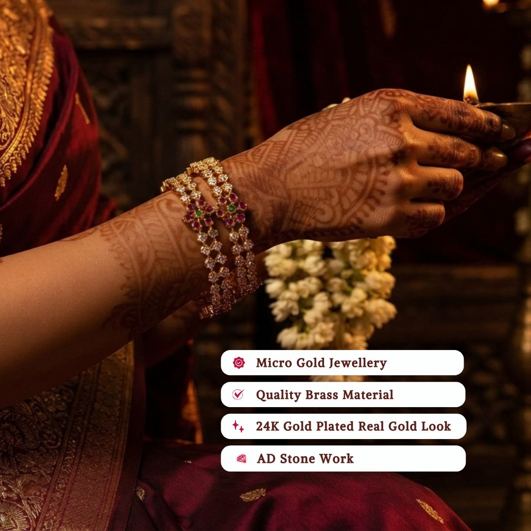 Guaranteed Micro gold plated AD stone bangles model image - Sasitrends