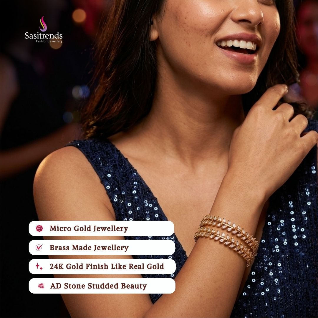 Party wear Micro gold plated AD stone bangles model image - Sasitrends