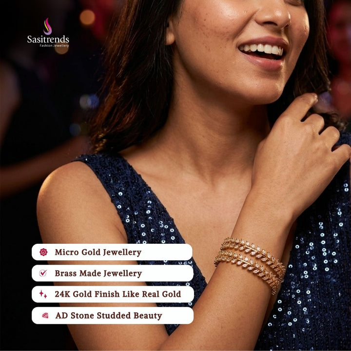 Party wear Micro gold plated AD stone bangles model image - Sasitrends