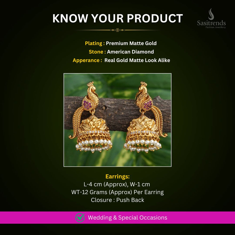 Matte Gold Plated AD Earrings Measurement Image - Sasitrends