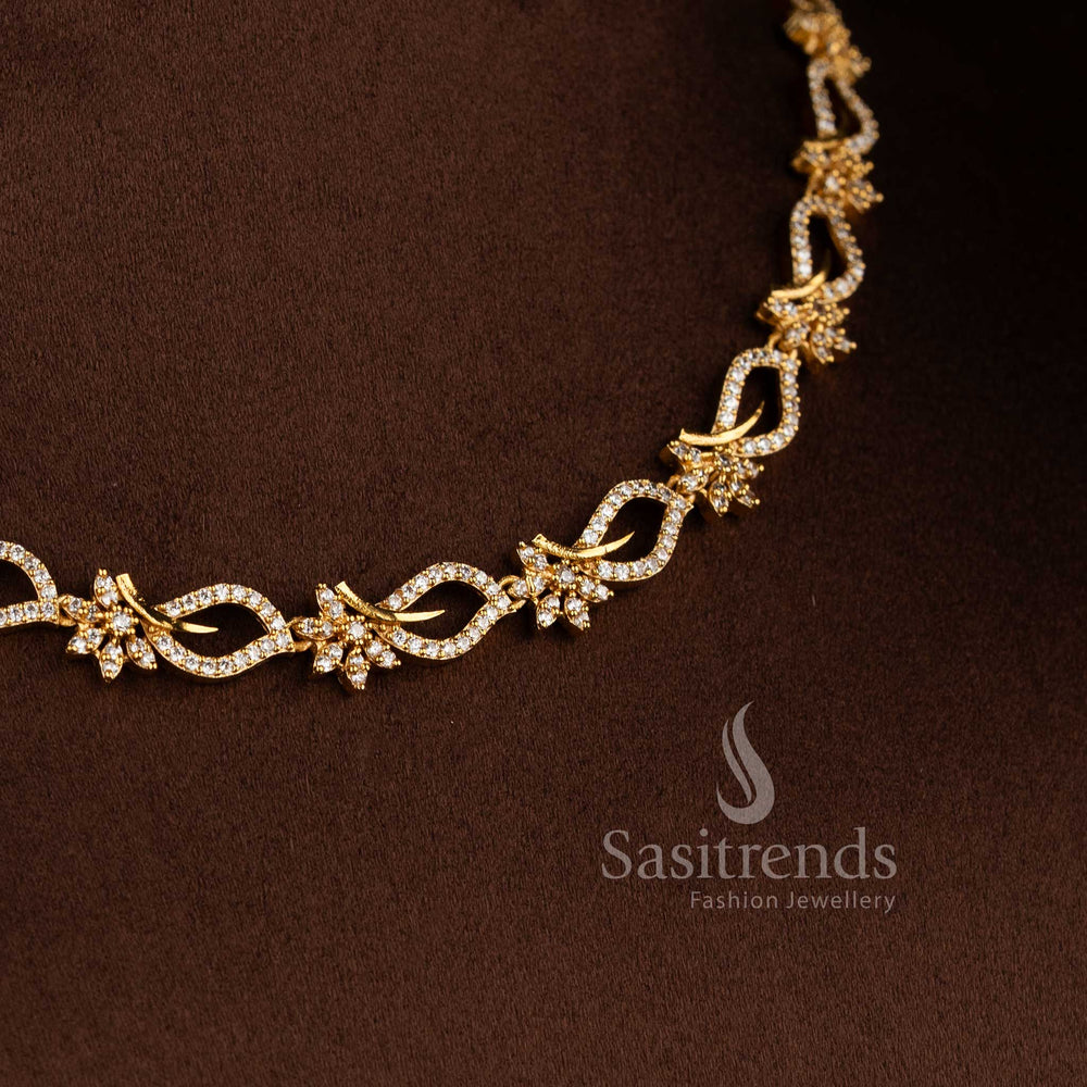 Trendy matte gold plated American diamond floral design necklace jewellery set for women by Sasitrends