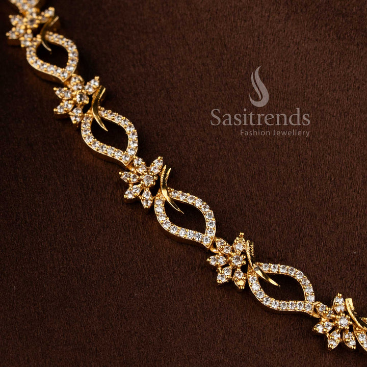 raditional matte gold AD stone floral necklace jewellery set with matching earrings.