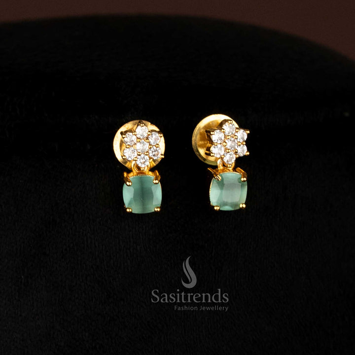  Sasitrends American diamond matte gold plated floral mint necklace set with earrings for party and festive wear