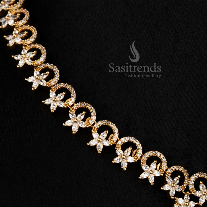 Refined Matte Gold Plated Floral Petal Necklace Set with Round Cut American Diamonds for Party and Wedding Events – sasitrends