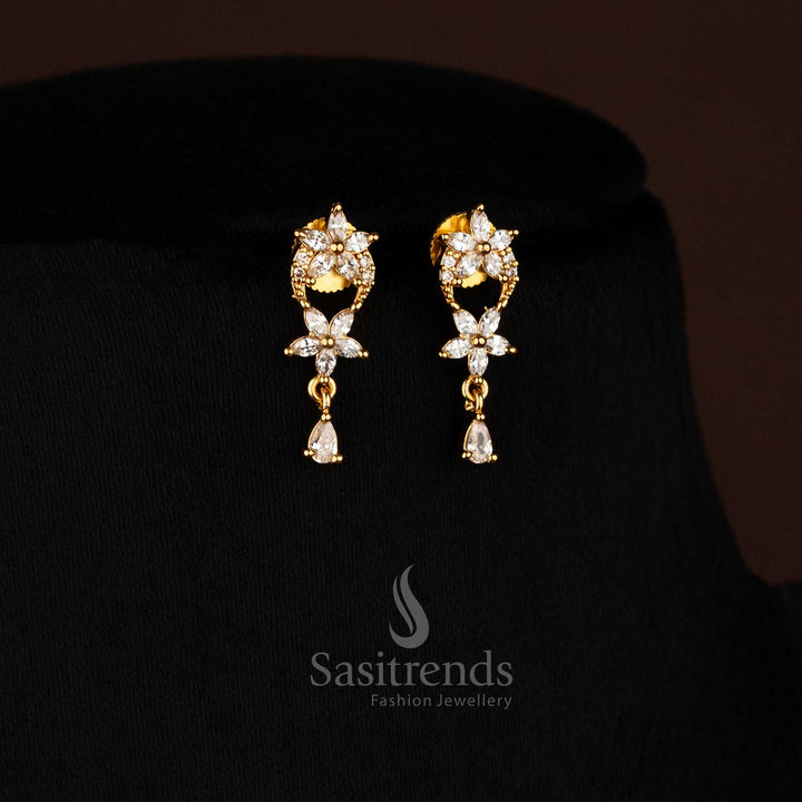 Refined Matte Gold Plated Floral Petal Necklace Set with Round Cut American Diamonds for Party and Wedding Events – sasitrends