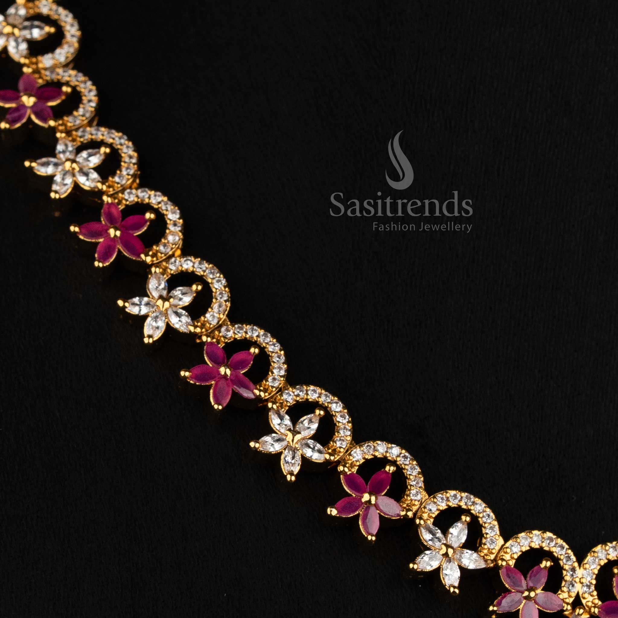 Round Cut American Diamond Matte Gold Plated Necklace Set for Women - Sasitrends
