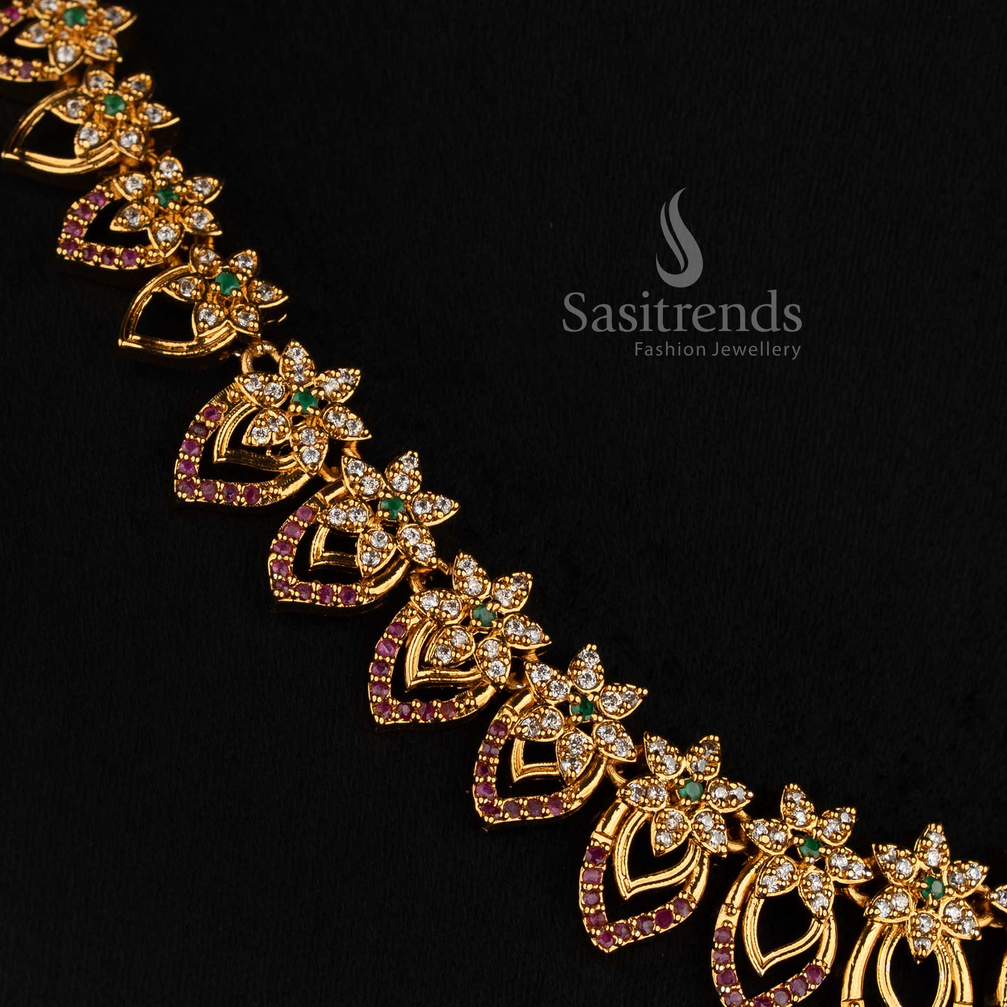 American Diamond Matte Gold Plated Floral Necklace Jewellery Set for Women - Sasitrends