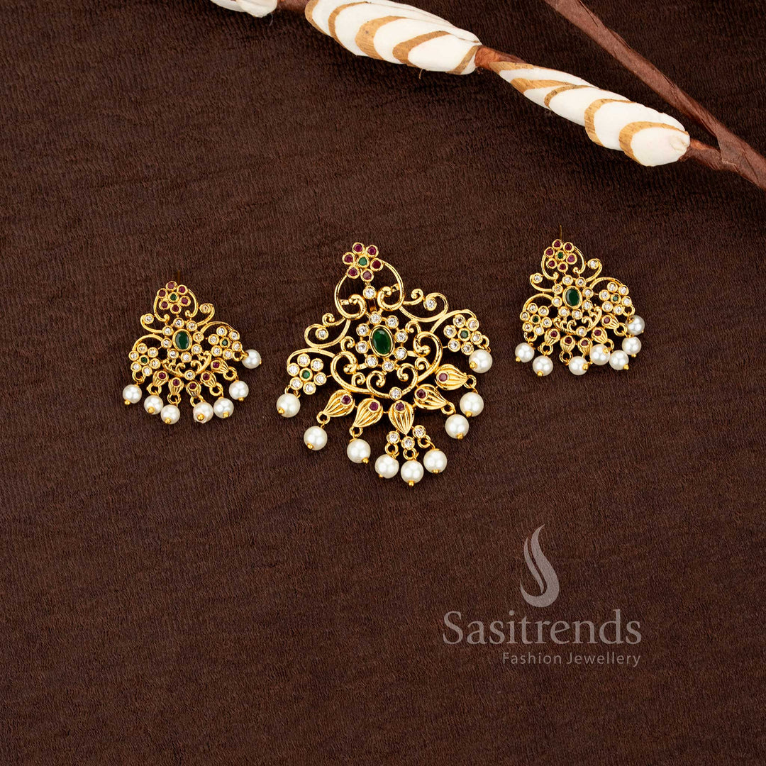 Premium ethnic jewelry set with stunning american diamonds and pearl droplets sasitrends