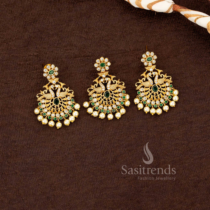 South Indian matte gold pendant set with multi color stones and pearl clusters by Sasitrends