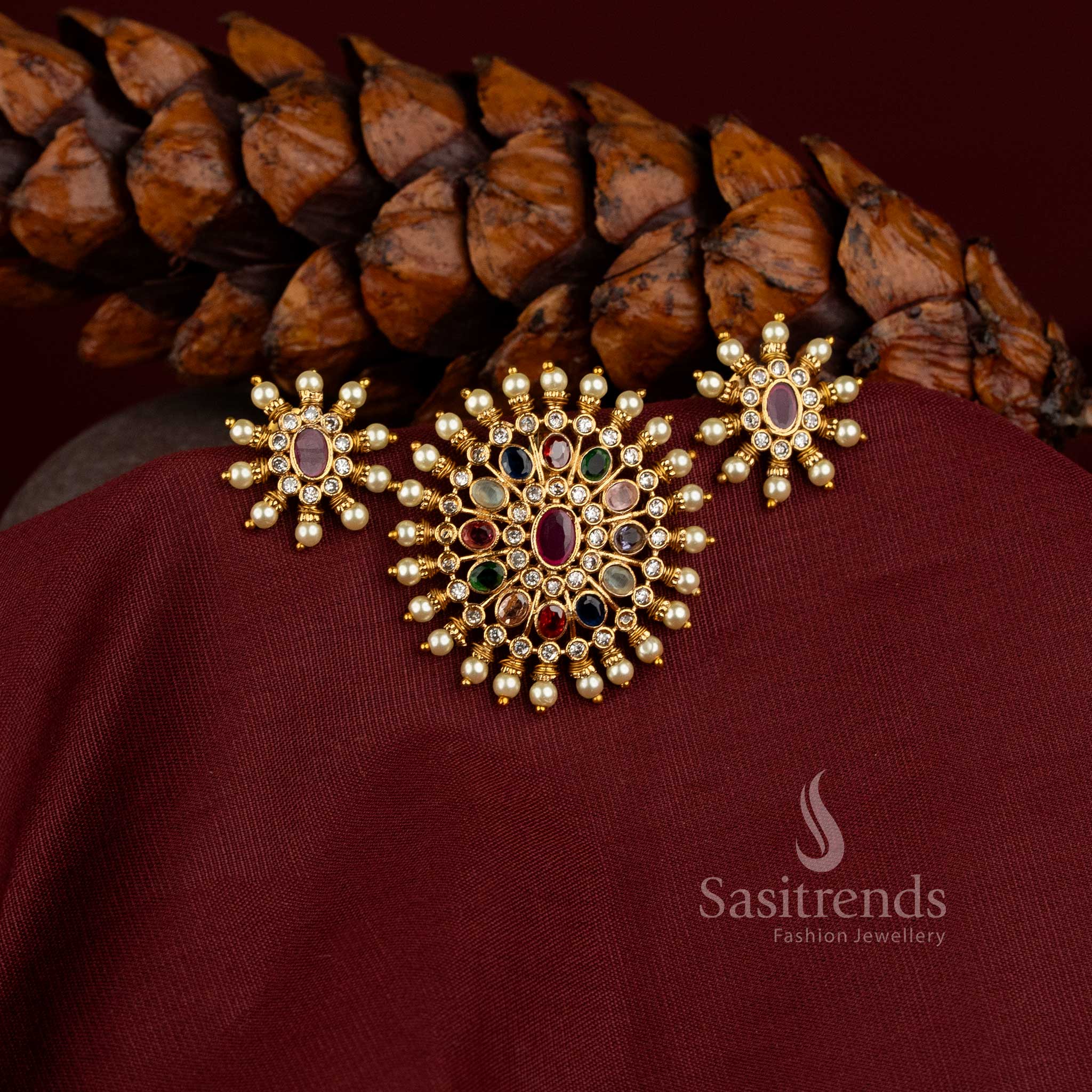 2241H stunning traditional sunburst pearl pendant set with matte finish for festive celebration Sasitrends