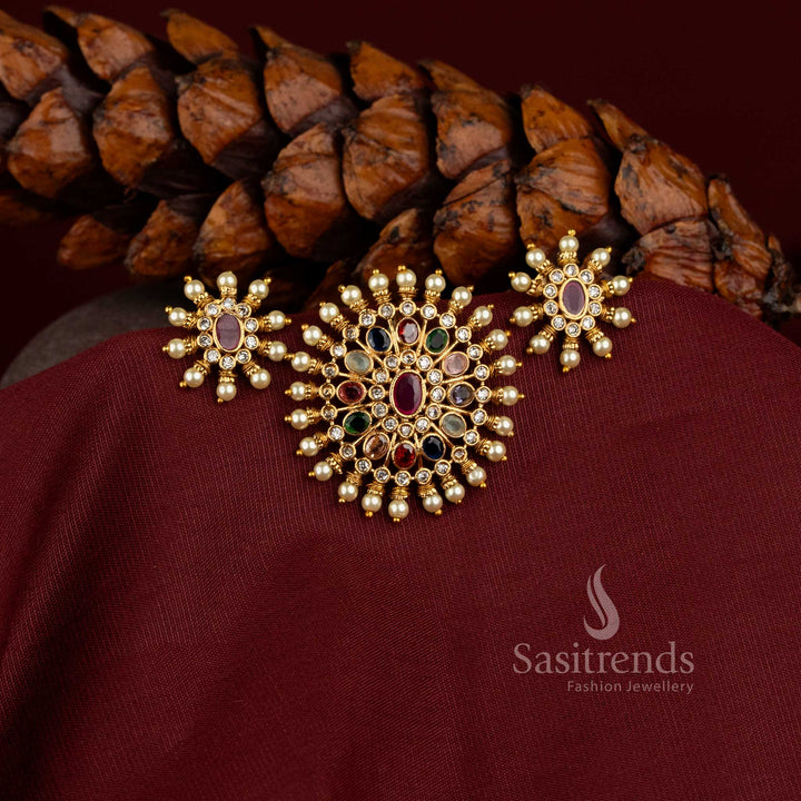 2241H stunning traditional sunburst pearl pendant set with matte finish for festive celebration Sasitrends