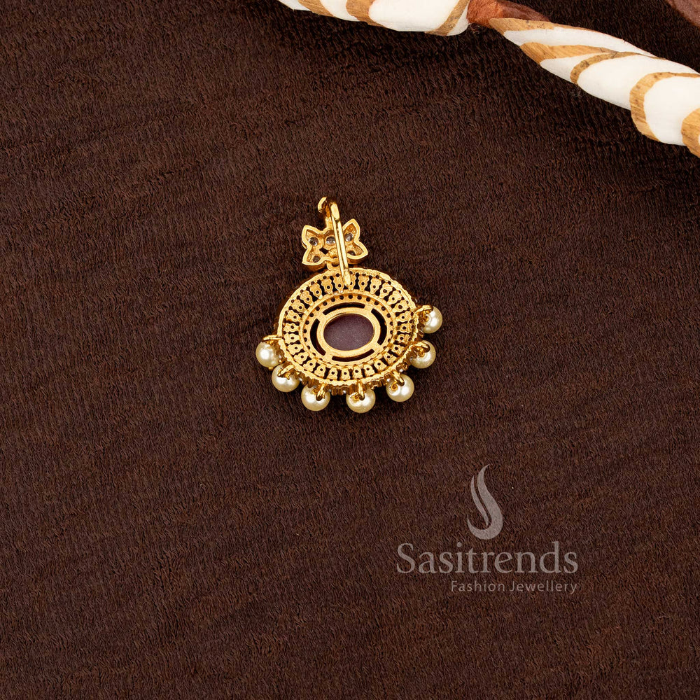 stunning traditional matte finish emerald ruby ad stone studded pendant and earrings set sasitrends