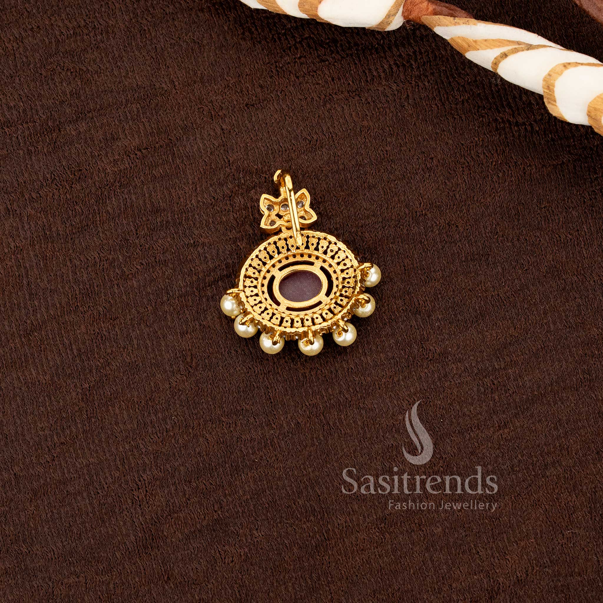stunning traditional matte finish emerald ruby ad stone studded pendant and earrings set sasitrends