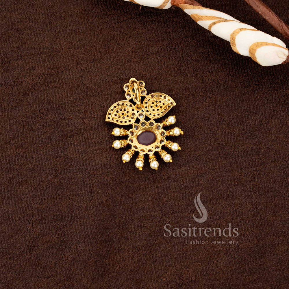exquisite floral leaf design matte finish pendant and earrings with pearls sasitrends