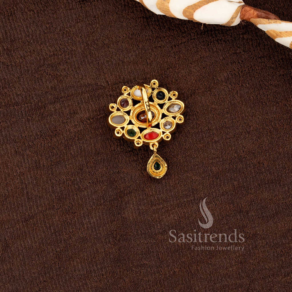 Exquisite multi-stone matte finish pendant and stud earrings set with ad accents sasitrends