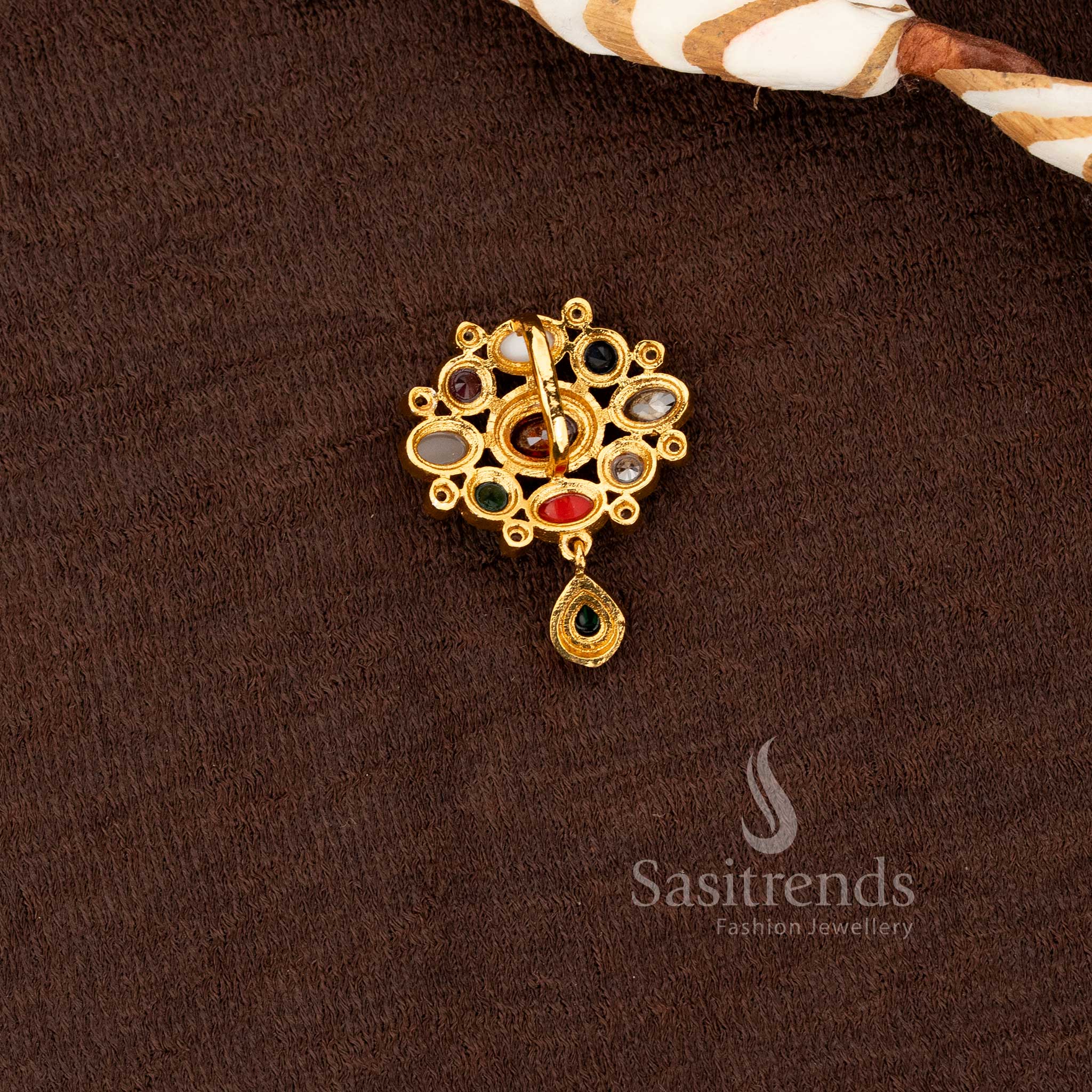 Exquisite multi-stone matte finish pendant and stud earrings set with ad accents sasitrends