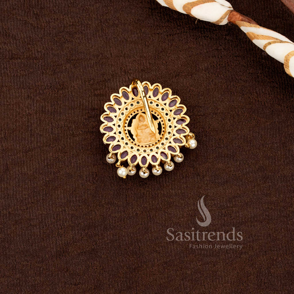 exquisite temple style matte finish pendant set with goddess lakshmi and pearls sasitrends