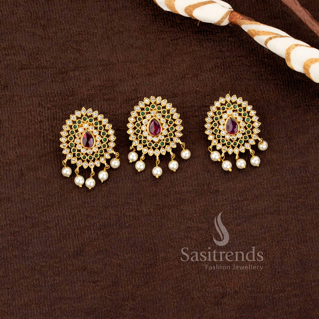 premium ethnic jewelry set with sparkling american diamonds and pearl droplets sasitrends