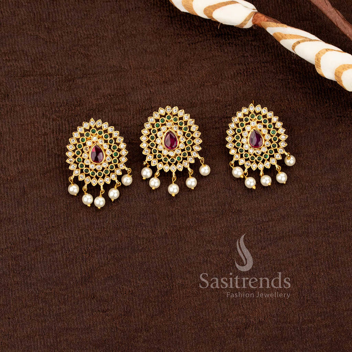 premium ethnic jewelry set with sparkling american diamonds and pearl droplets sasitrends