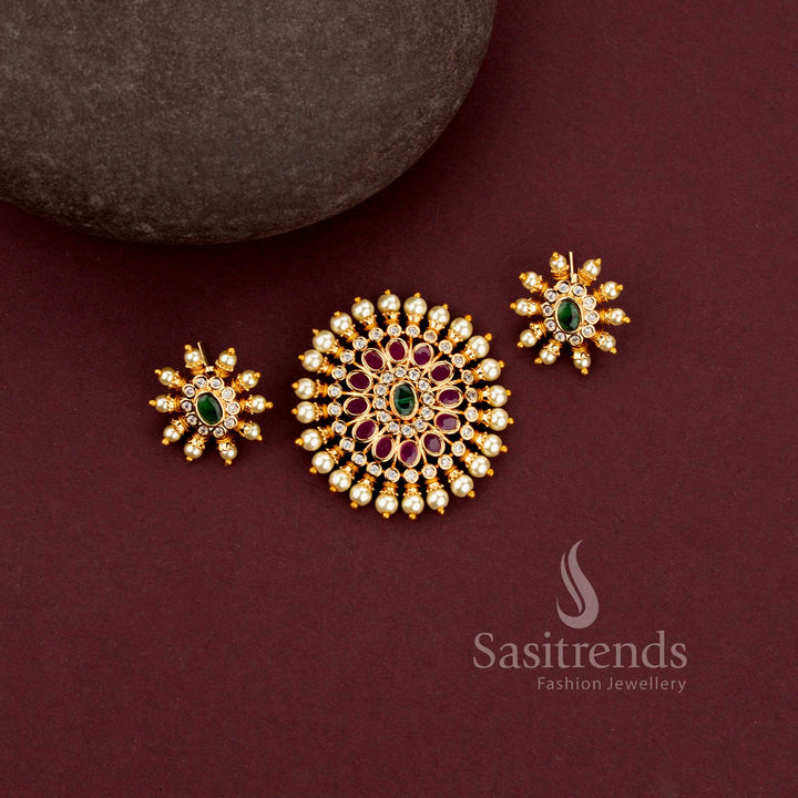 Stunning Traditional Matte Finish Circular Sunburst Pearl Pendant Set for Festive Celebration - Sasitrends