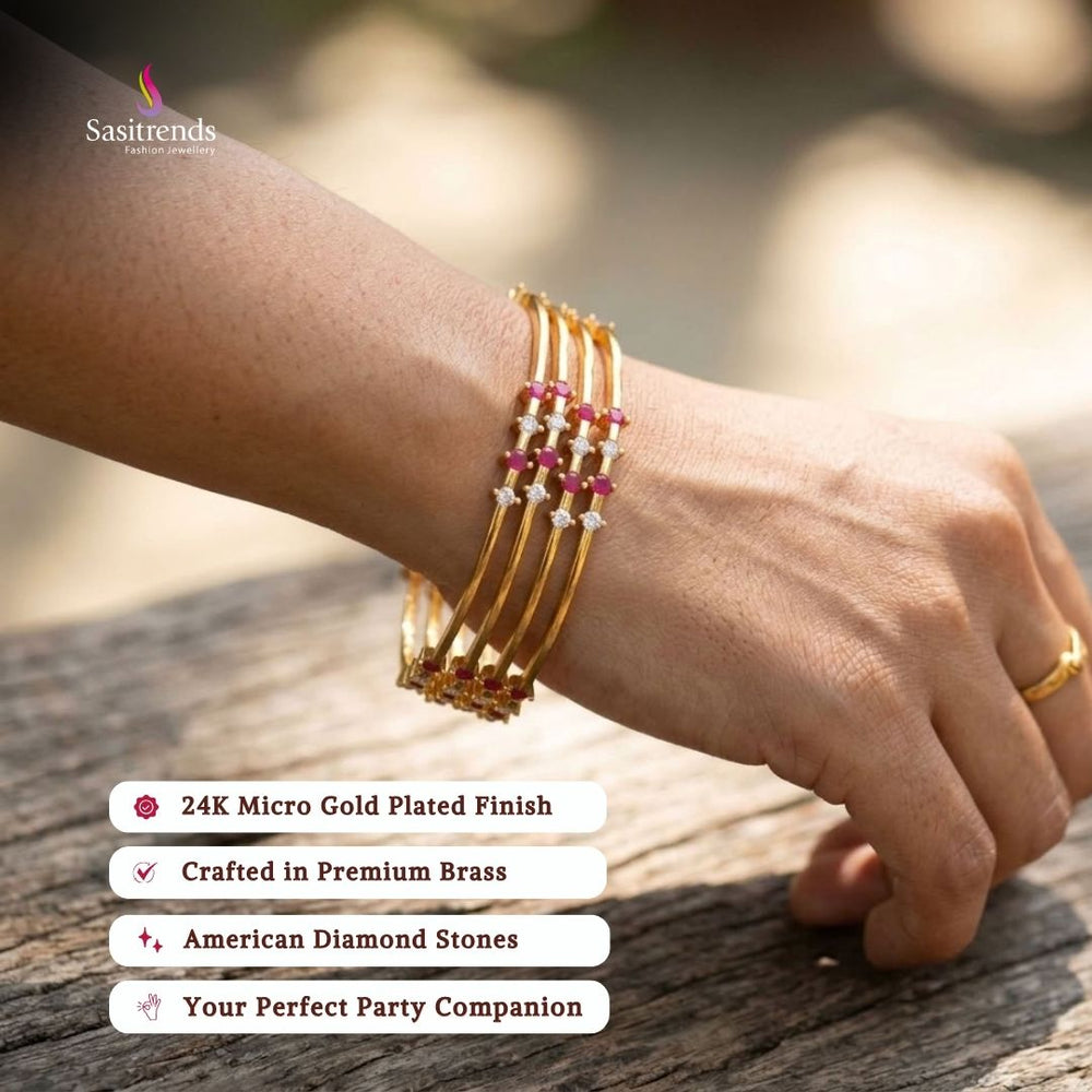micro gold plated AD stone bangles review image - Sasitrends