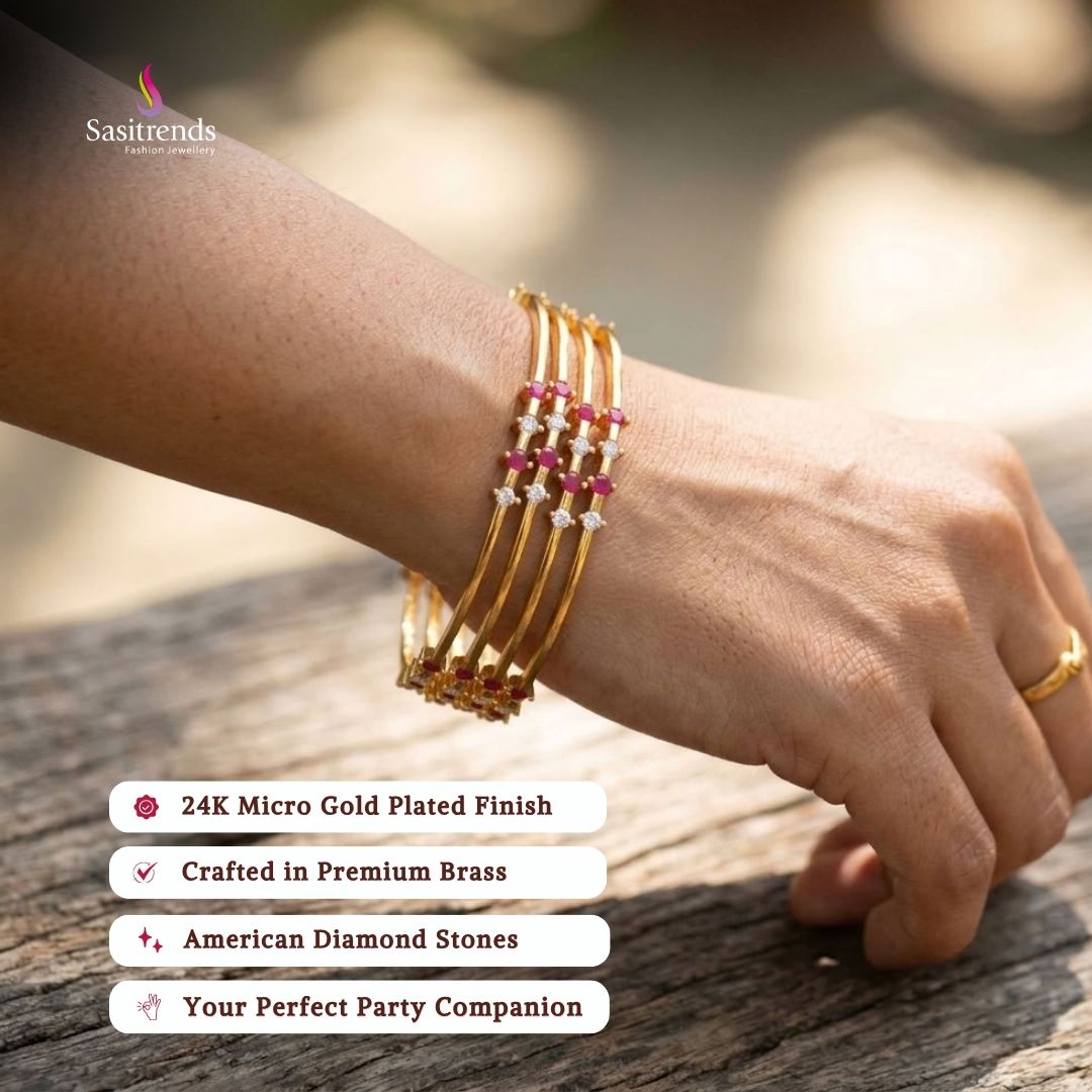 micro gold plated AD stone bangles review image - Sasitrends