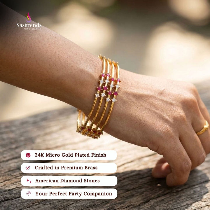 micro gold plated AD stone bangles review image - Sasitrends