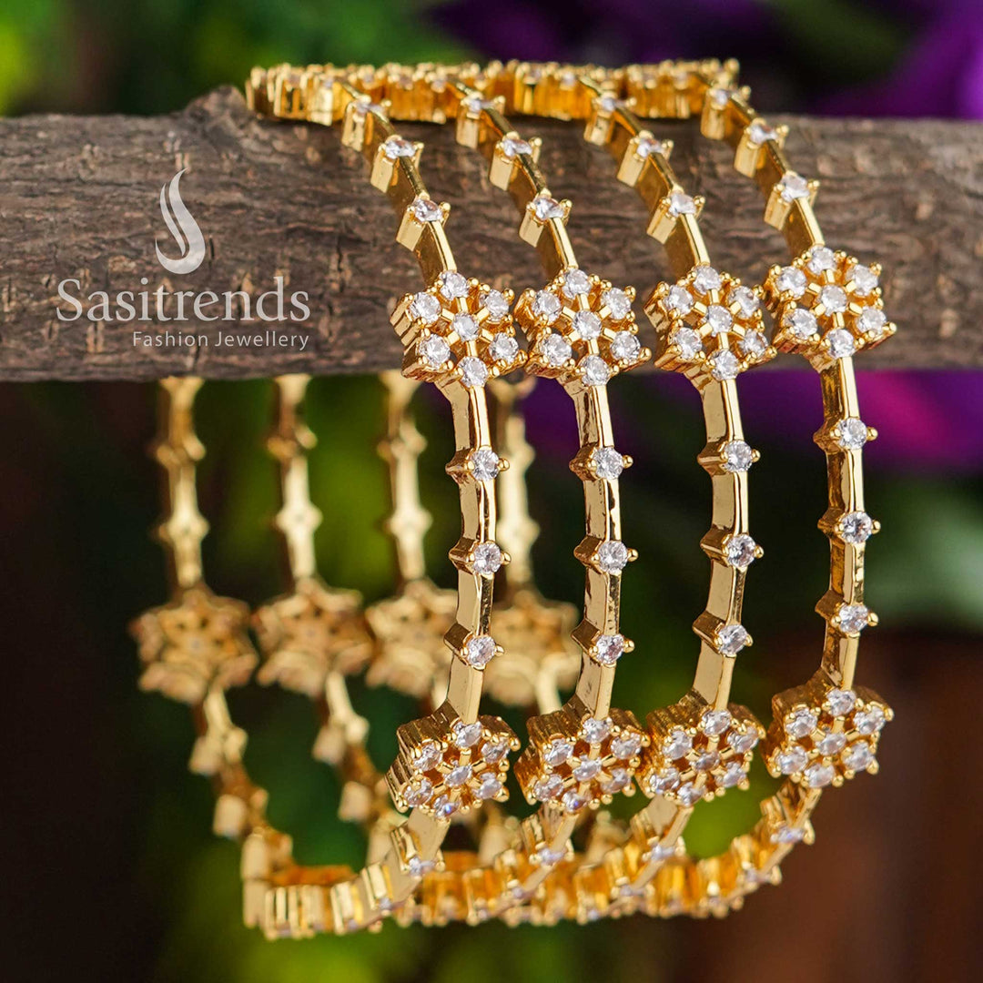 Traditional bangle set with flower motif and AD stone | 1 Gram Micro Plated