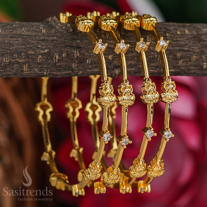 Elegant Lakshmi AD Bangle Pair | Micro Gold Plated | American Diamond Stones | Traditional Design - Sasitrends