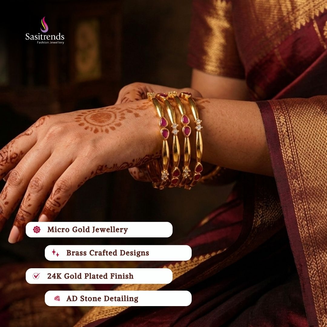 Guaranteed Micro gold plated AD stone bangles model image - Sasitrends 
